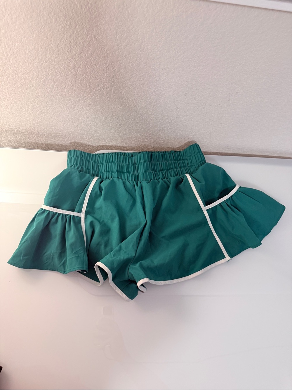 Womens Athletic Running Shorts 2.5" Flowy High Waisted Ruffle Shorts Green